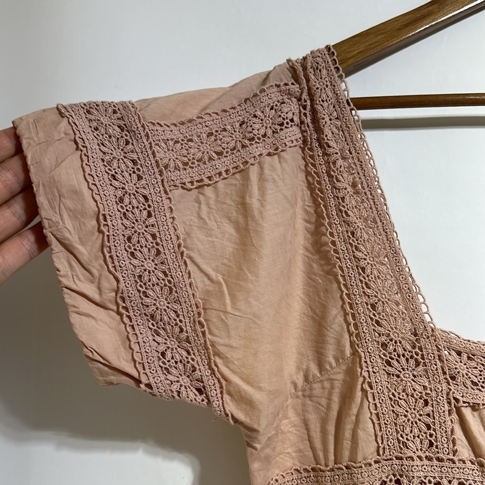 VS Dusty Rose pink Eyelet Puffy Sleeve Babydoll boho crochet lace Dress Sz 14 - Picture 4 of 6
